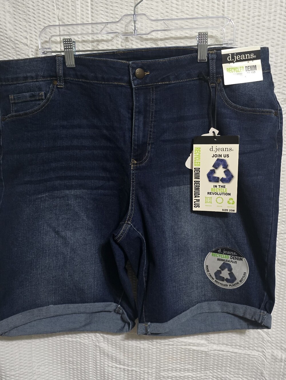 d. jeans Dark Blue Denim Bermuda Shorts with Rolled Hem 20w